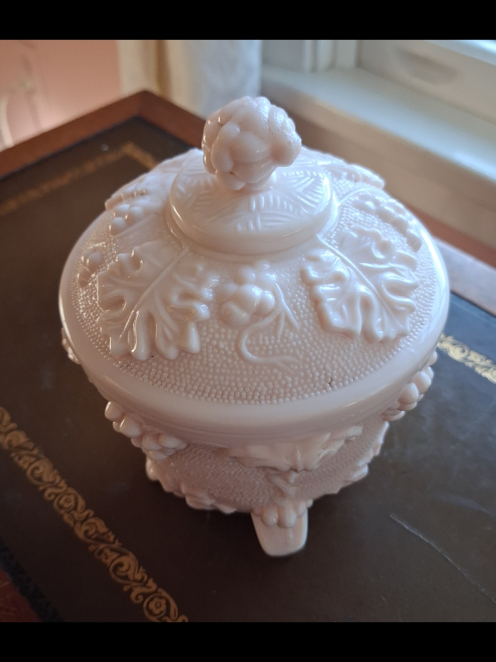 Vintage-Style Pink Milk Glass Covered Candy Dish - Picture 2 of 7
